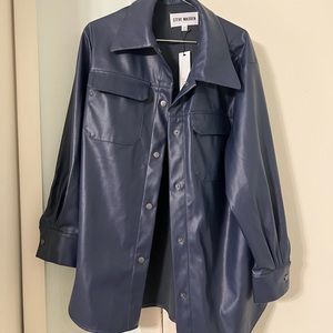 NWT Steve Madden Navy Oversized Leather Overshirt. Size M.
